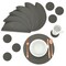 Set of 6 Gray Round Placemats with 6 Matching Circle Shaped Coasters (PU Leather, 12 Pieces Total)